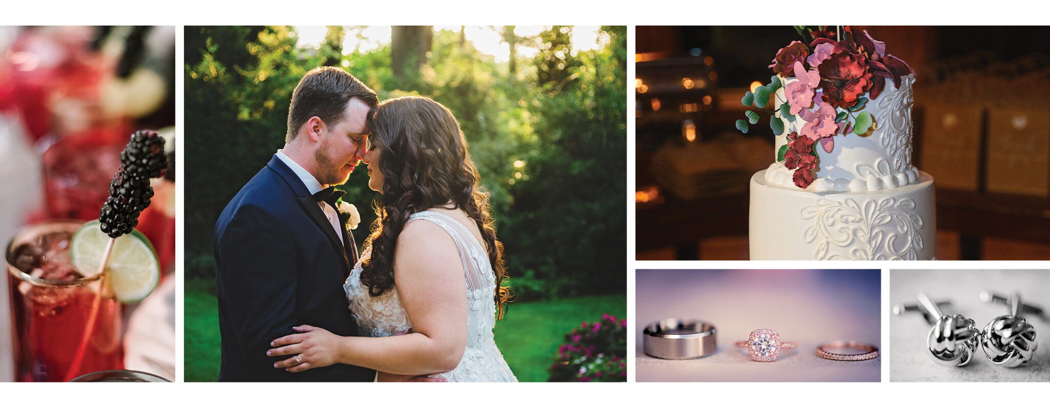 Bride and Groom basking in a warm glow of sunlight on their wedding day